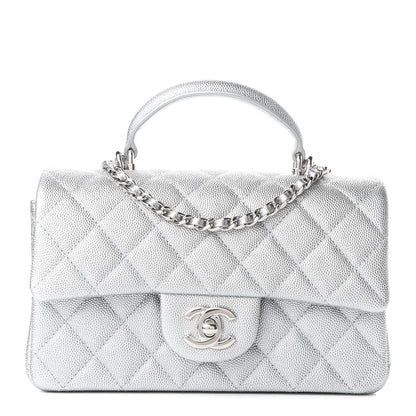 Chanel Metallic Caviar Quilted Mini Top Handle Rectangular Flap Silver 1 of 10
