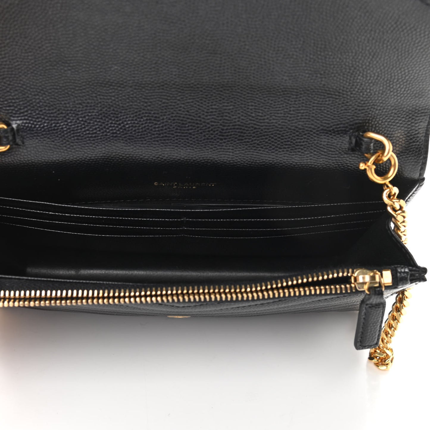 Grain De Poudre Matelasse Chevron Monogram Envelope Chain Wallet Black