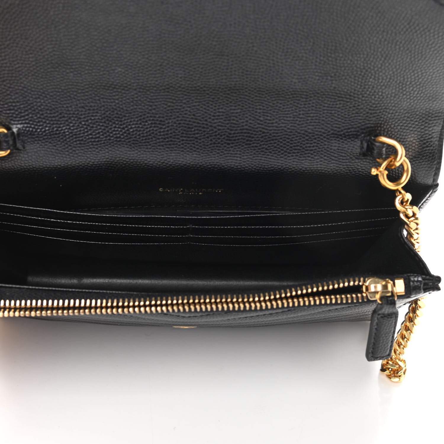 Saint Laurent Grain De Poudre Matelasse Chevron Monogram Envelope Chain Wallet Black 5 of 9