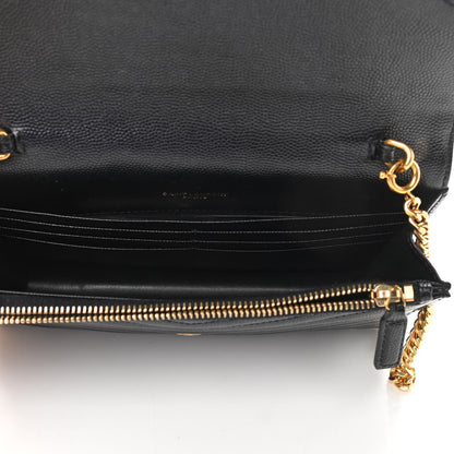 Saint Laurent Grain De Poudre Matelasse Chevron Monogram Envelope Chain Wallet Black 5 of 9
