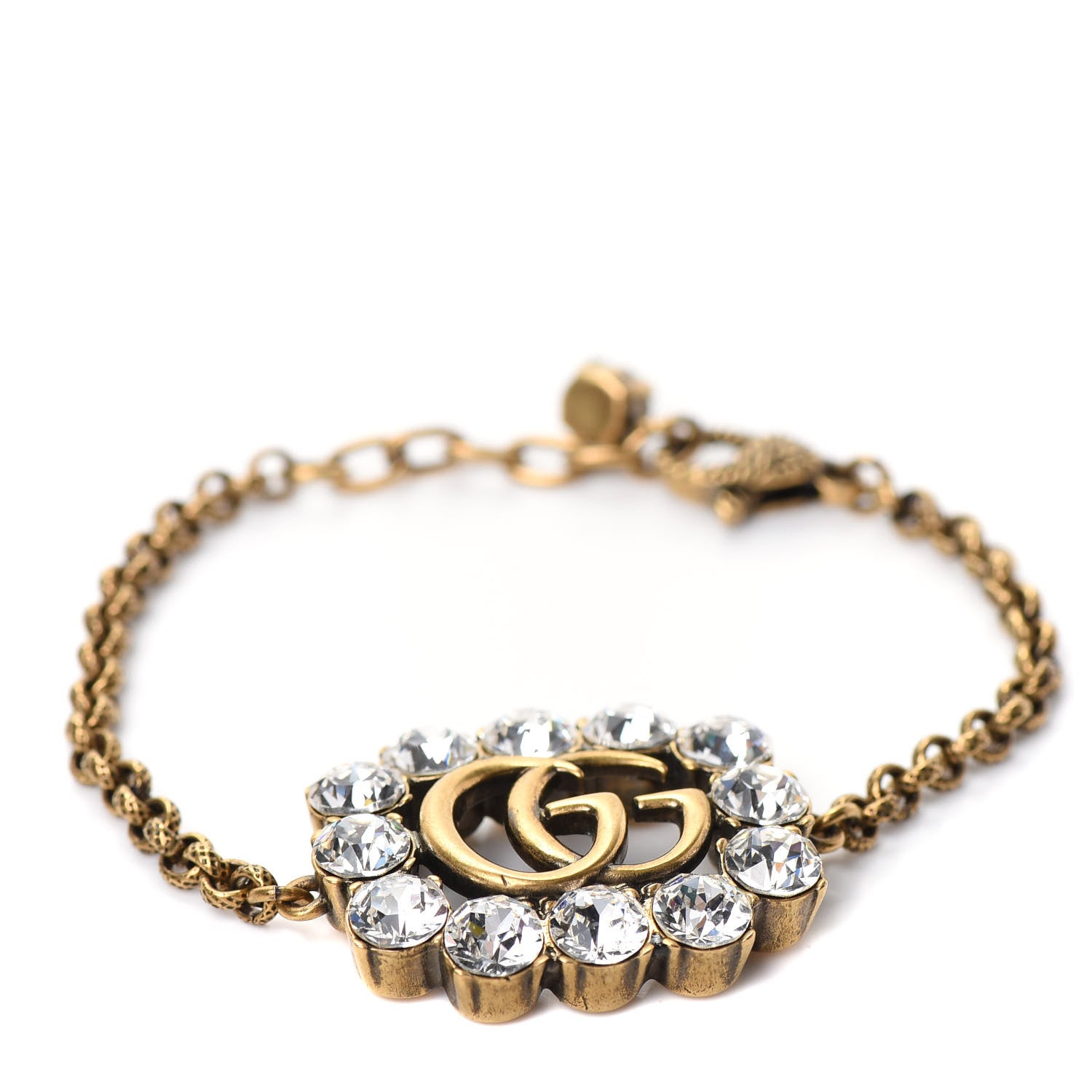 Gucci Metal Crystal Double G Bracelet Aged Gold 1 of 5