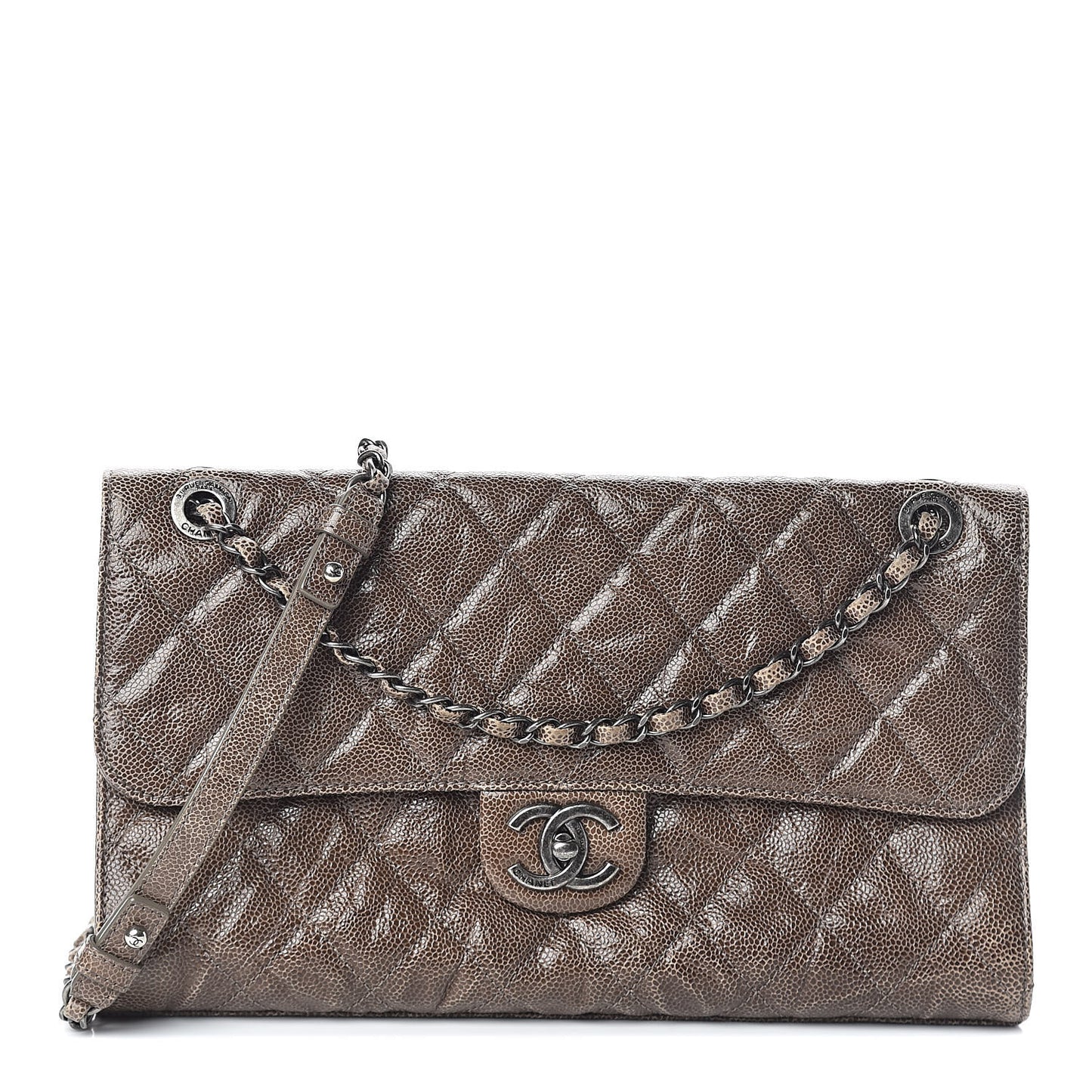 Crumpled Grained Calfskin Jumbo CC Crave Flap Beige