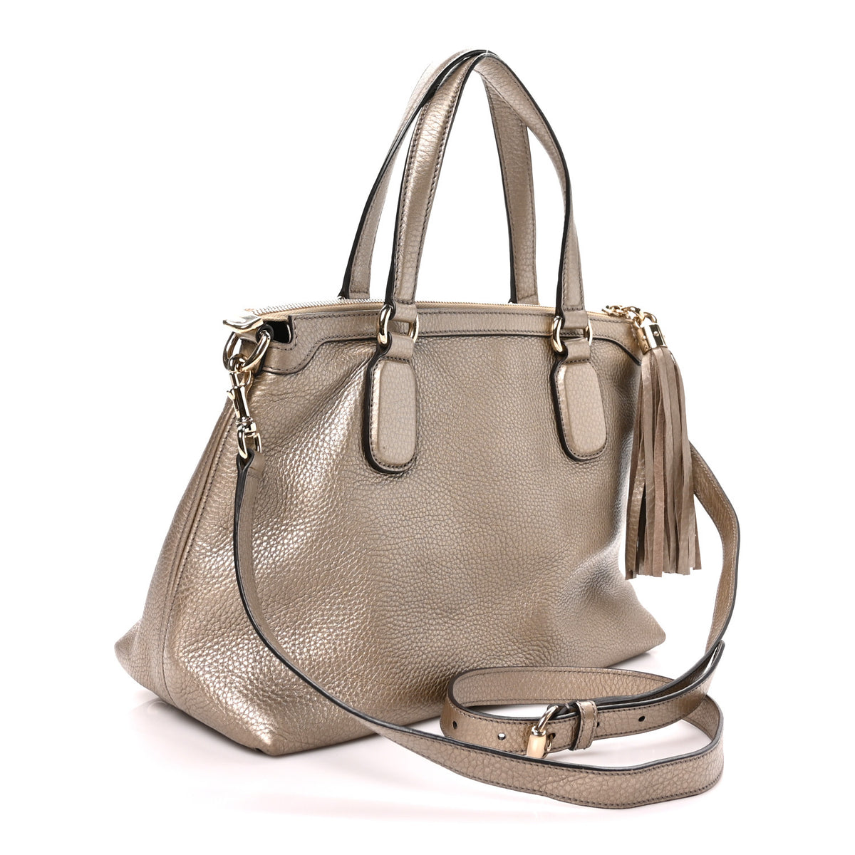 Metallic Cellarius Calfskin Small Soho Top Handle Satchel Golden Beige