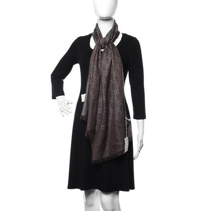 Gucci Wool Silk GG Monogram GGNat Scarf Rope Dark Brown 2 of 5