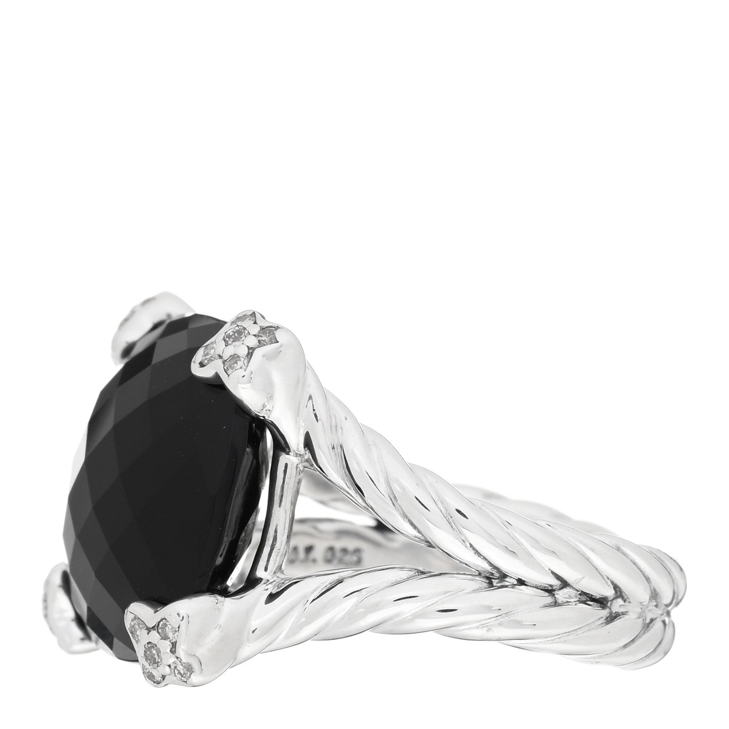 David Yurman Sterling Silver Diamond Black Onyx 14mm Cushion On Point Ring 54 7 3 of 5