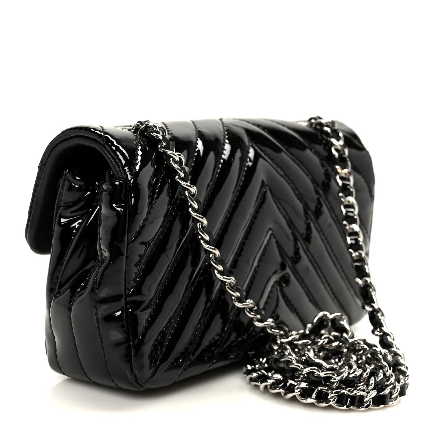 Chanel Patent Calfskin Chevron Quilted Extra Mini Flap Black 3 of 12