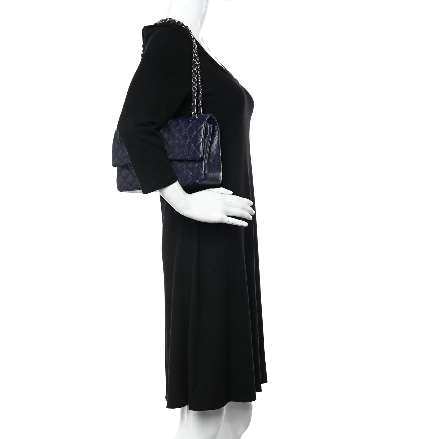 Chanel Caviar Quilted Medium Double Flap Navy 2 of 12