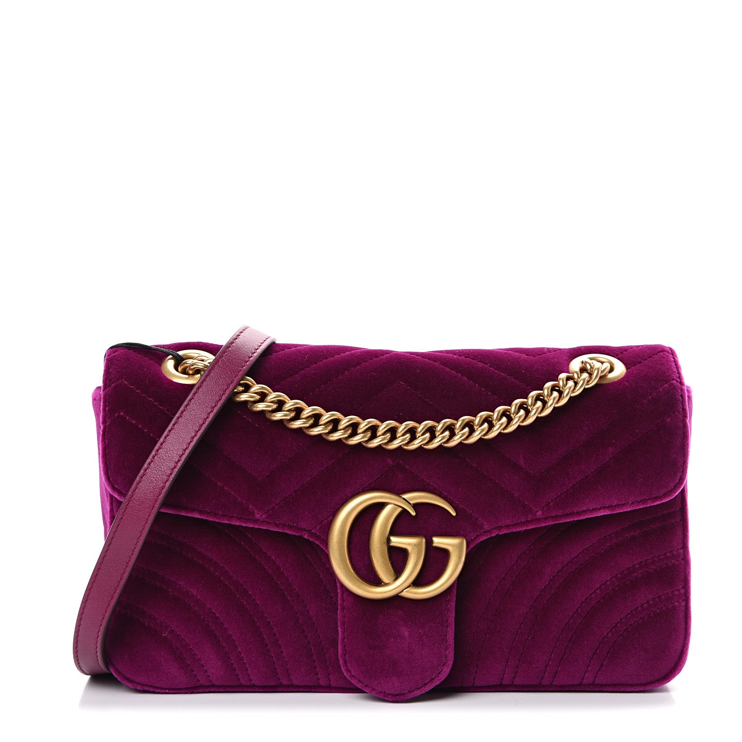 Gucci Velvet Matelasse Small GG Marmont Shoulder Bag Fuchsia Violet Cyclamen 1 of 9
