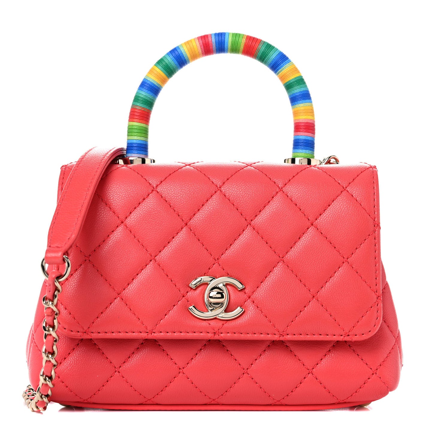 Goatskin Quilted Rainbow Extra Mini Coco Handle Flap Red