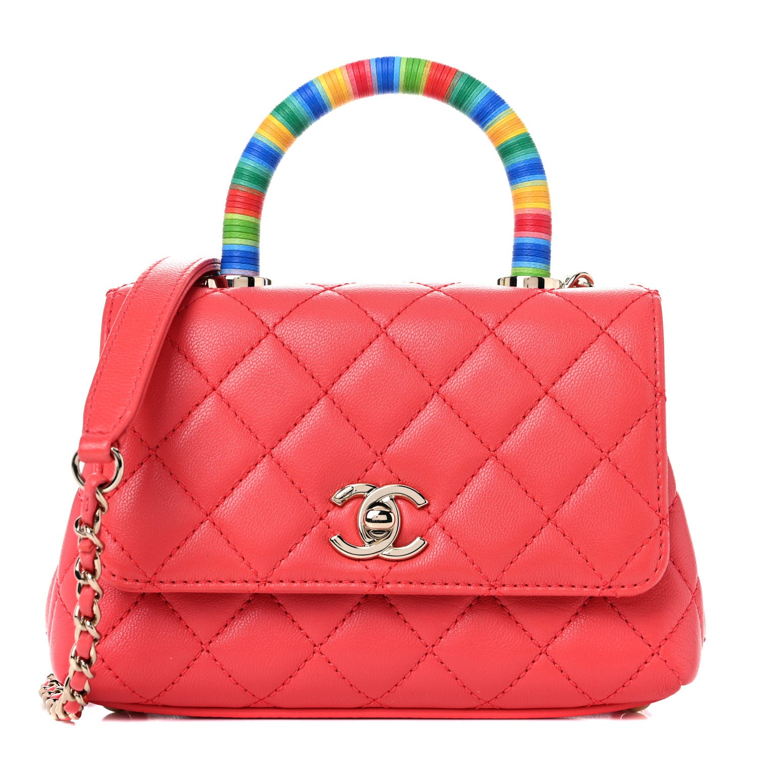 Chanel Goatskin Quilted Rainbow Extra Mini Coco Handle Flap Red 1 of 9