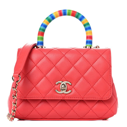 Chanel Goatskin Quilted Rainbow Extra Mini Coco Handle Flap Red 1 of 9