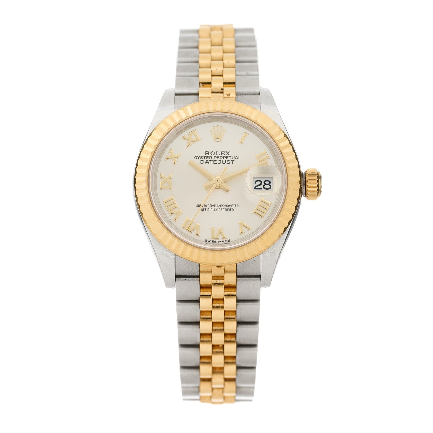 Rolex Stainless Steel 18K Yellow Gold 28mm Oyster Perpetual Datejust Watch Silver Roman 279173 1 of 5