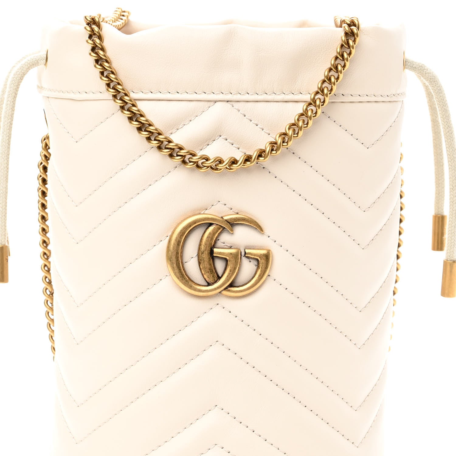 Gucci Calfskin Matelasse Mini GG Marmont 2.0 Bucket Bag White 7 of 9