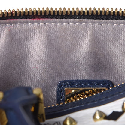 MCM Visetos Studded Mini Boston Bag White Navy 13 of 13