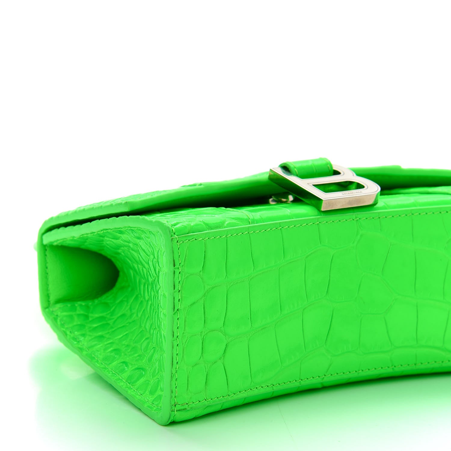 Balenciaga Shiny Calfskin Crocodile Embossed Hourglass Top Handle Bag XS Fluo Green 5 of 9