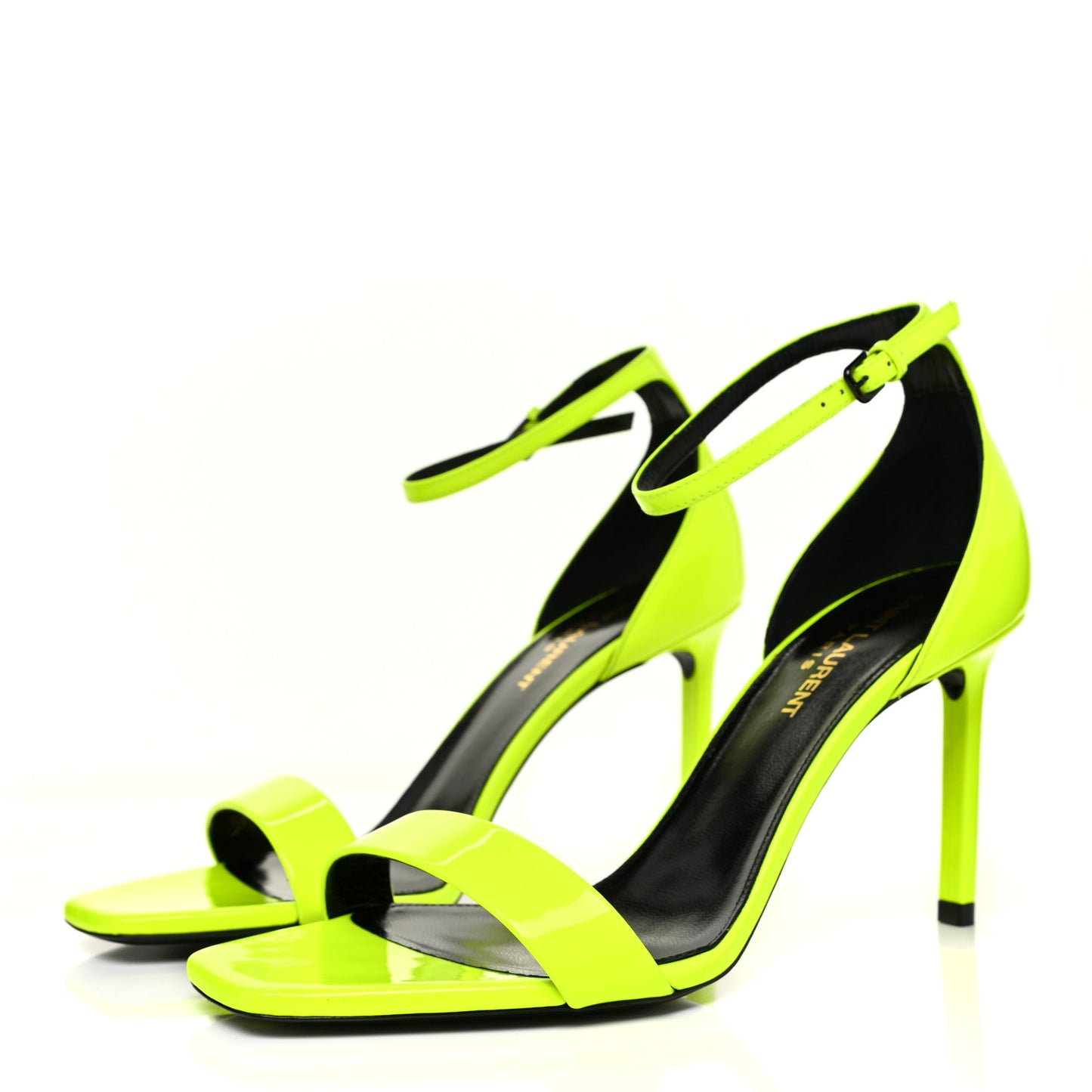 Patent Calfskin Amber 105 Ankle Strap Sandals 37.5 Yellow Fluo