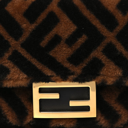 Fendi Shearling Vitello Dolce Macro FF 1974 Mini Baguette Tobacco Black 8 of 11