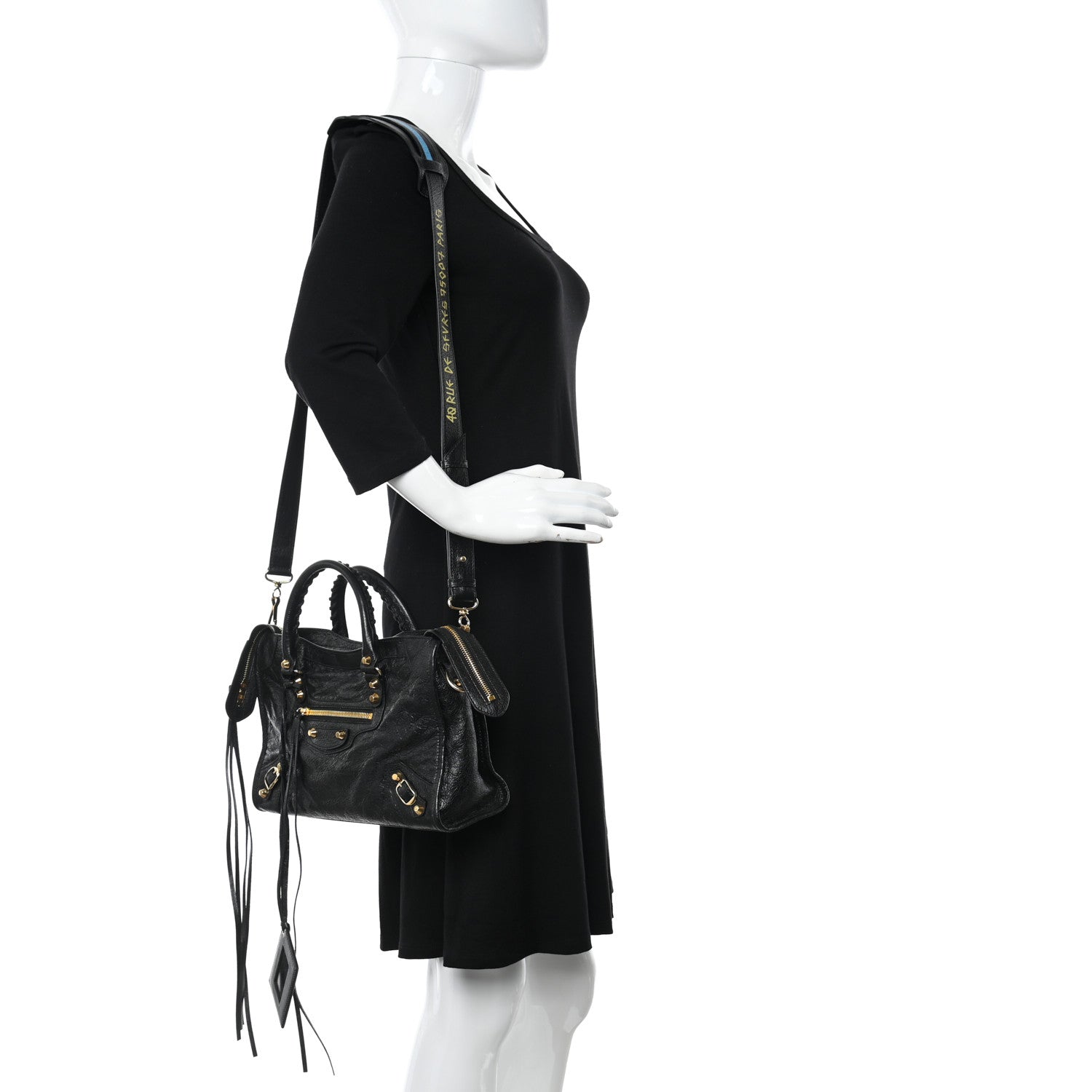Balenciaga Agneau Classic Gold Hardware S City Graffiti Logo Strap Black 2 of 12
