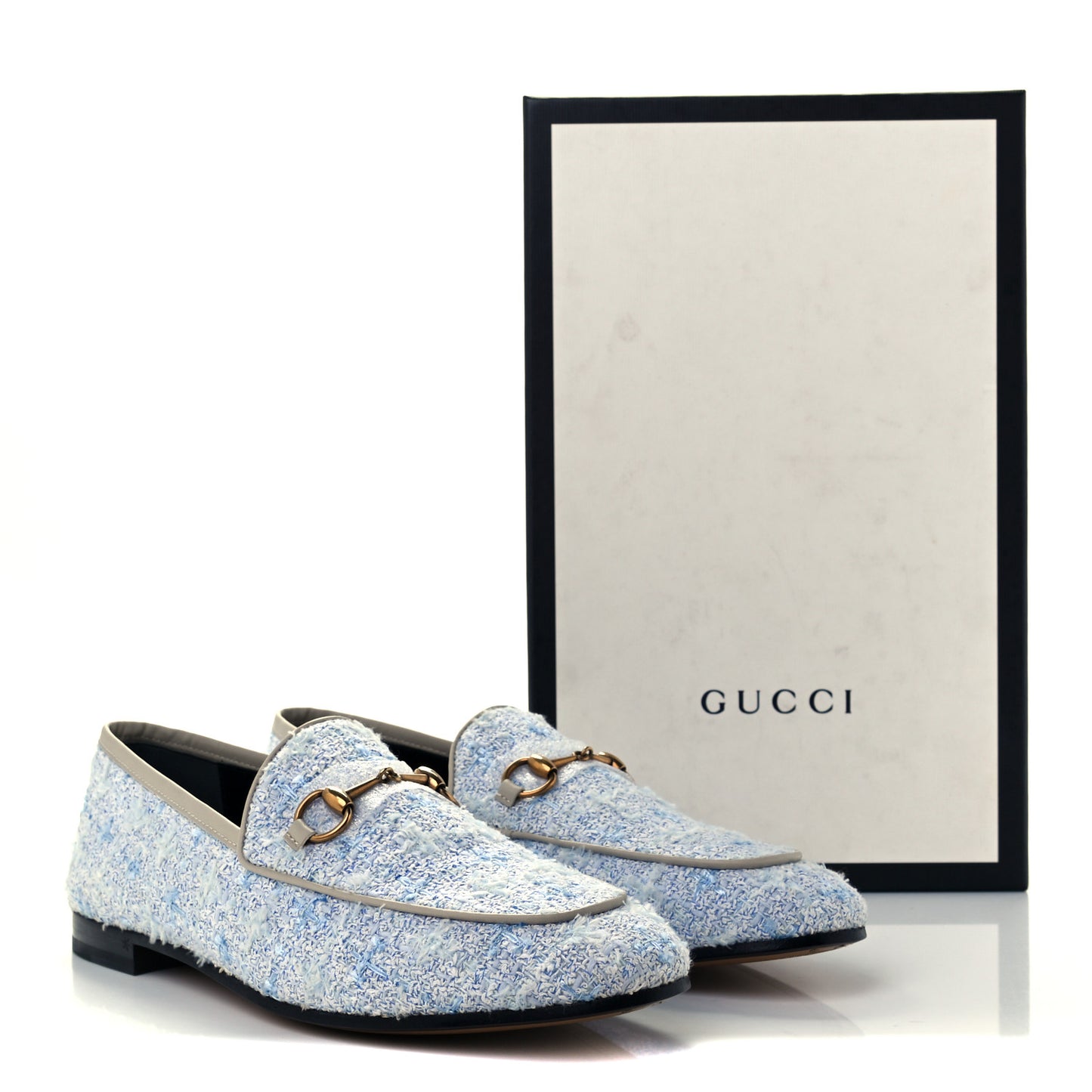 Wool Tweed Horsebit Womens Jordaan Loafers 9 Light Blue White Mystic White