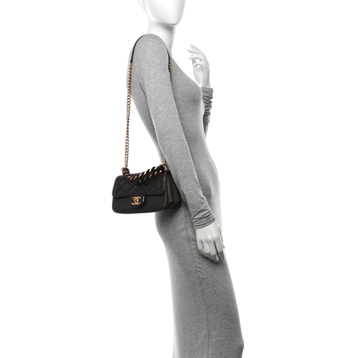 Chanel Iridescent Calfskin Quilted Small Straight Lined Flap Khaki 2 of 11
