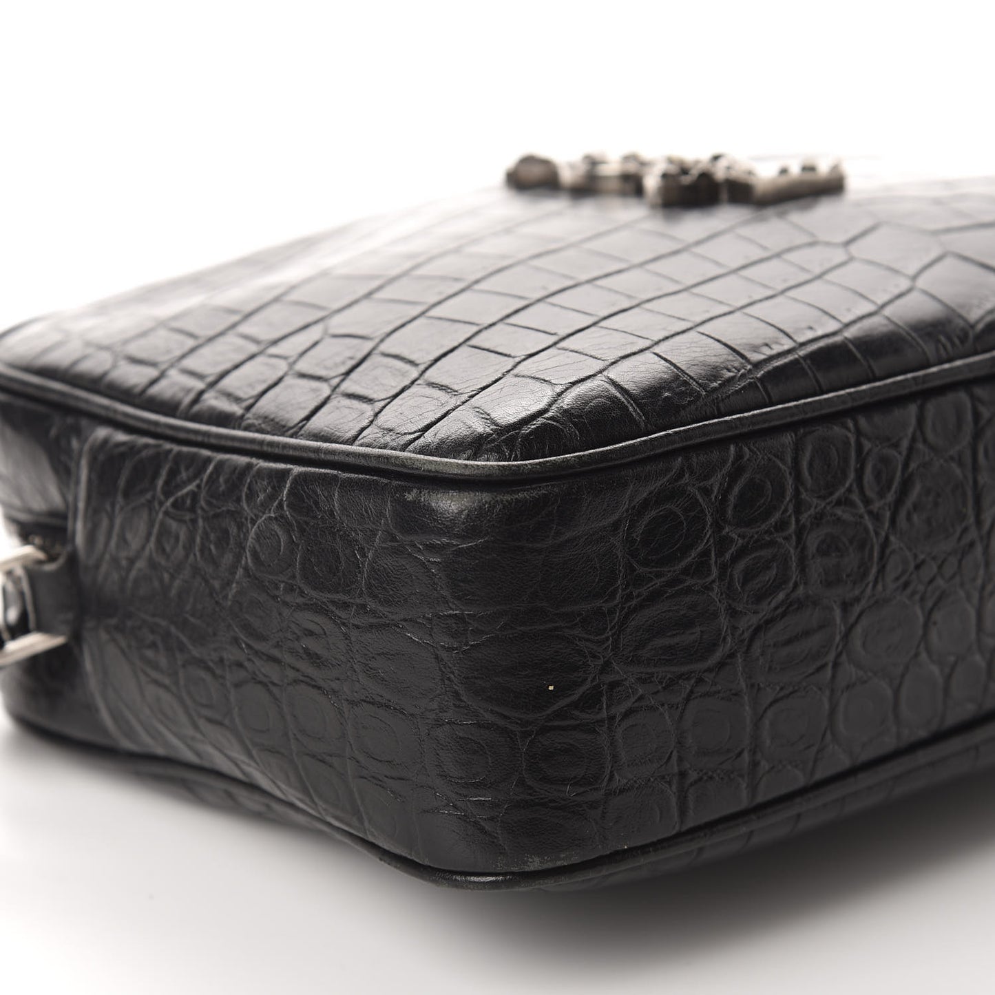 Calfskin Crocodile Embossed Monogram Lou Camera Bag Black
