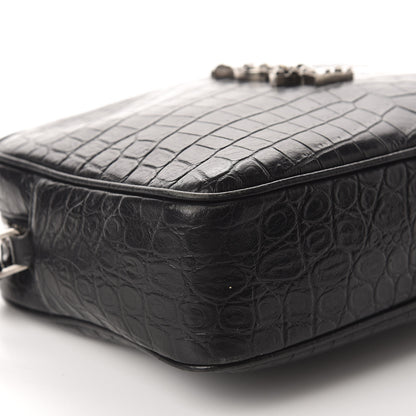 Saint Laurent Calfskin Crocodile Embossed Monogram Lou Camera Bag Black 6 of 11