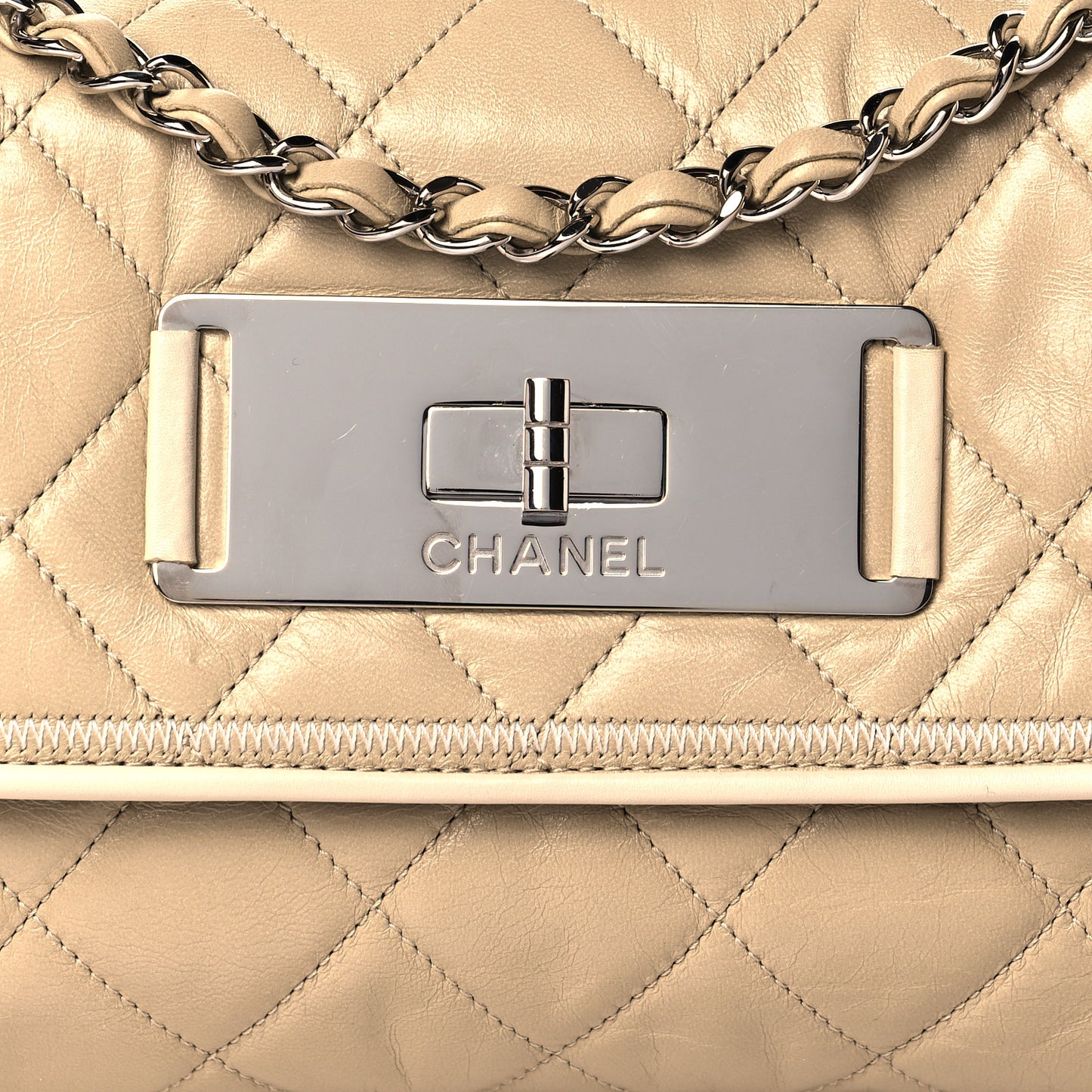 Lambskin East West Mademoiselle Flap Beige