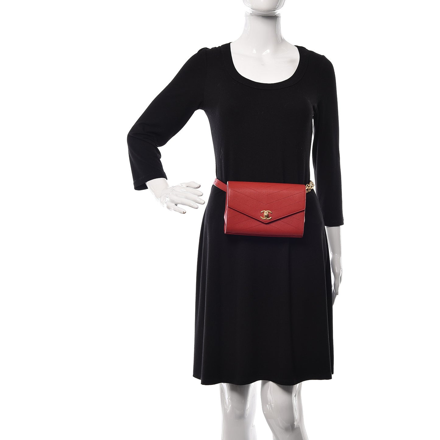 Calfskin Chevron Stitched Coco Waist Bag Red