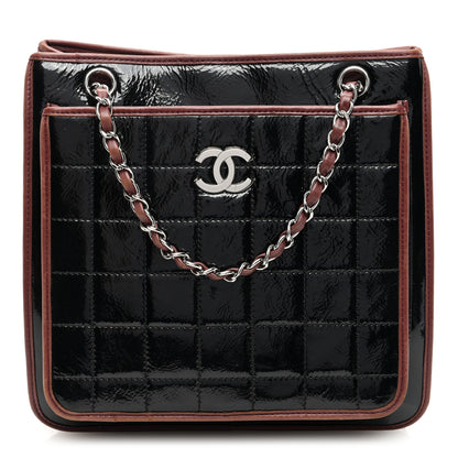 Chanel Patent Chocolate Bar Quilted Tote Black Brown 1 of 10