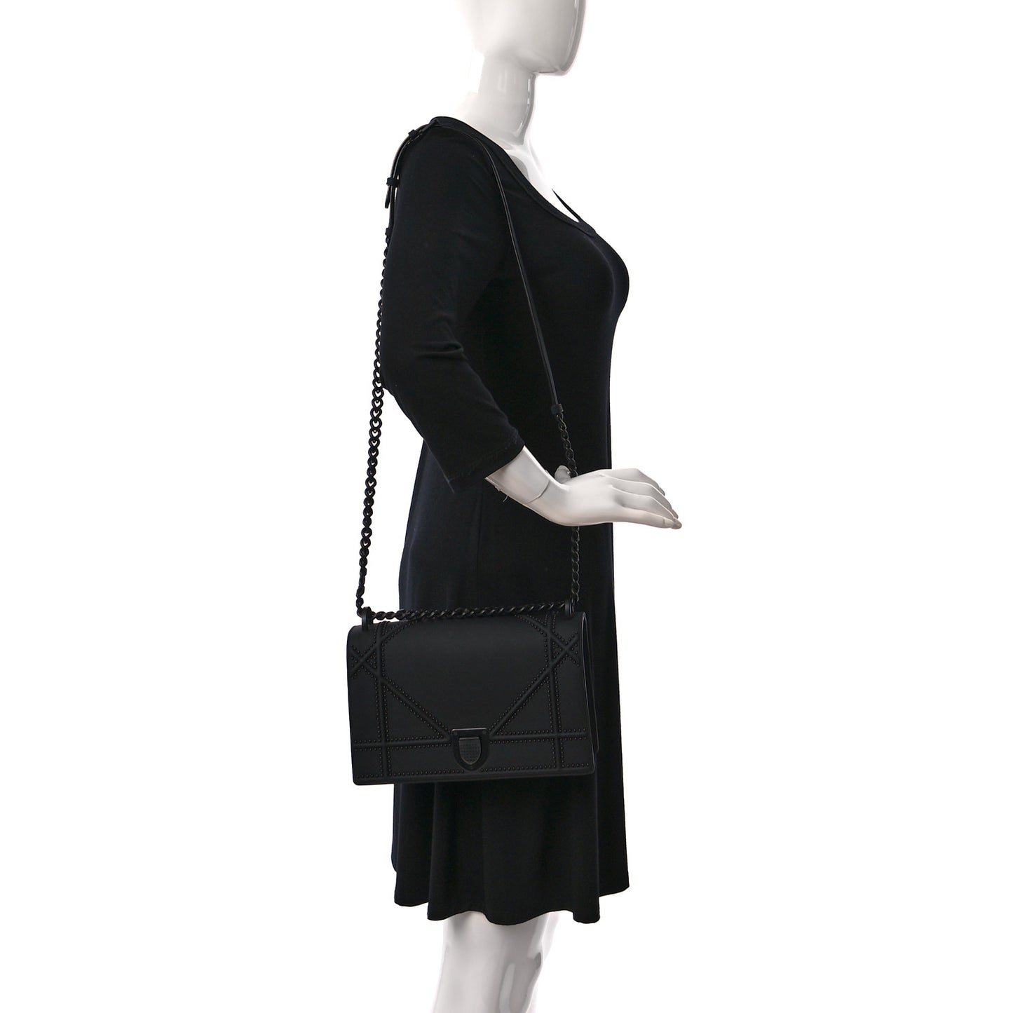 Ultra Matte Calfskin Studded Diorama Wallet on Chain Pouch Black