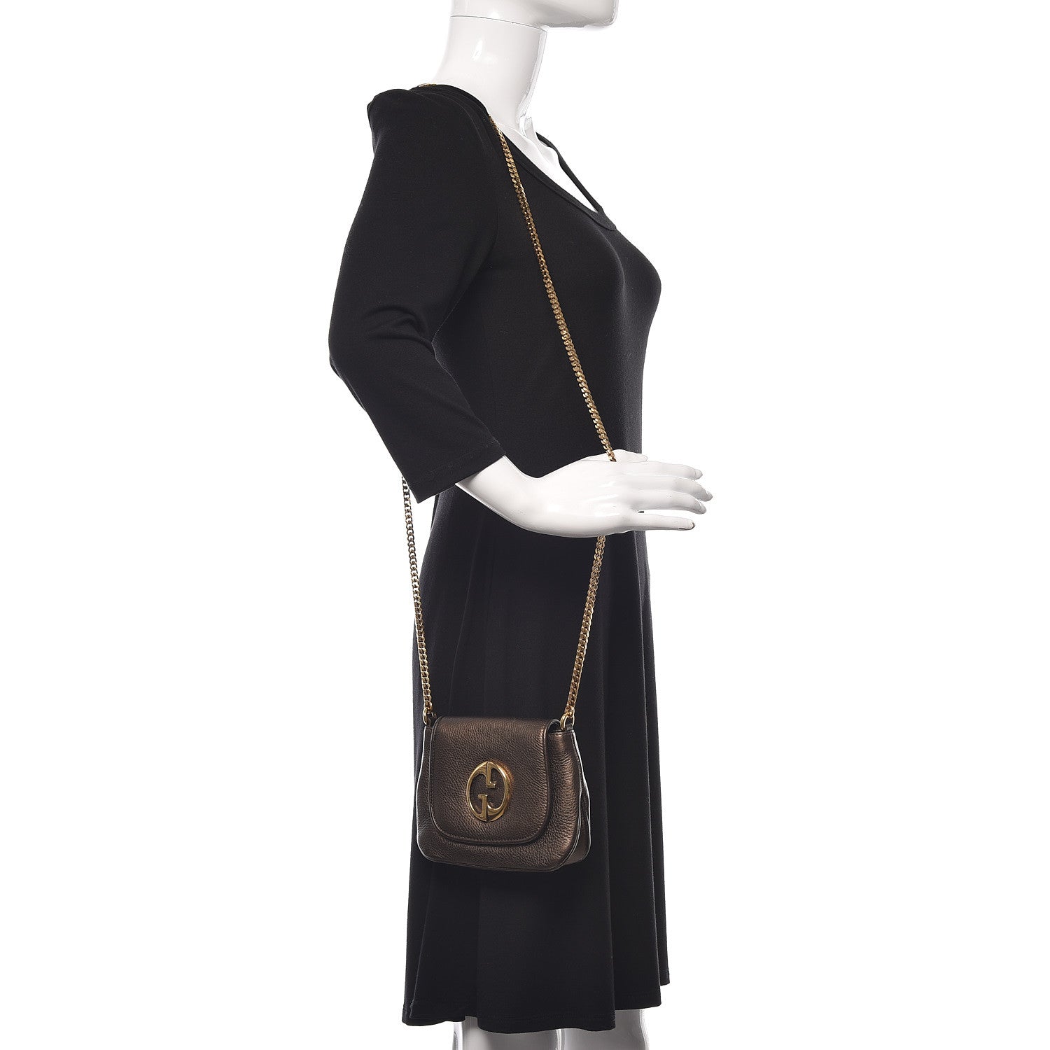 Gucci Metallic Pebbled Calfskin Small 1973 Chain Shoulder Bag Winter Leaf 2 of 14