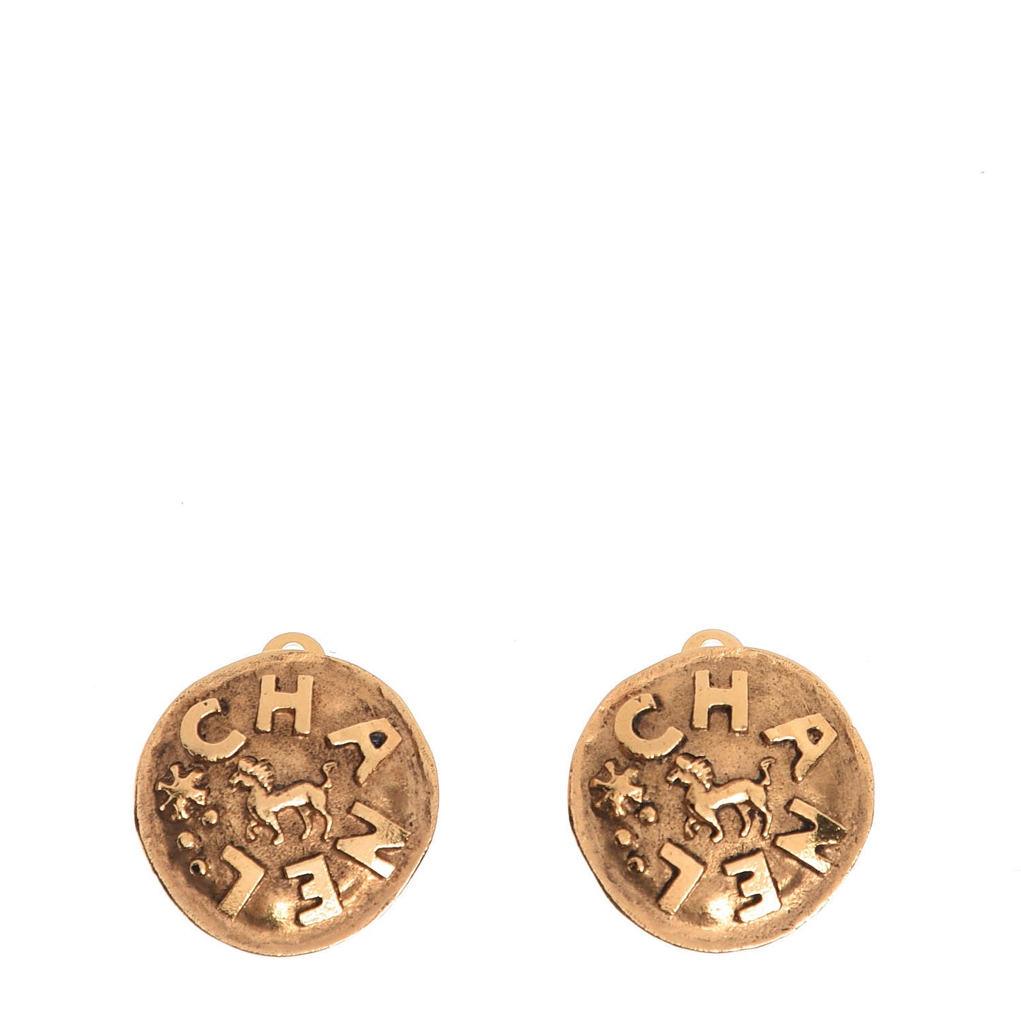 Round CC Clip On Earrings Gold