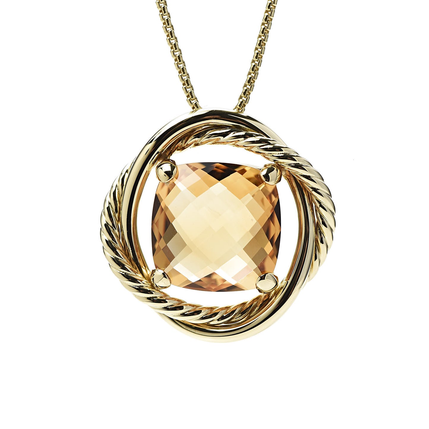 18K Yellow Gold Citrine 11mm Infinity Pendant Necklace