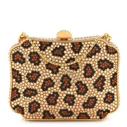 Judith Leiber Crystal Leopard Minaudiere Clutch Brown Gold 1 of 8