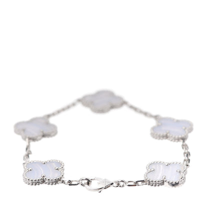 Van Cleef & Arpels 18K White Gold Chalcedony 5 Motifs Vintage Alhambra Bracelet 3 of 7