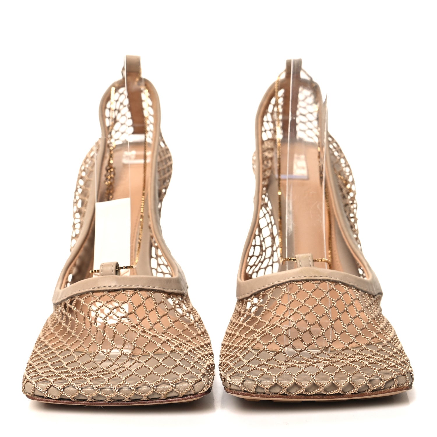 Bottega Veneta Mesh Calfskin Chain Stretch Pumps 40 Beige 2 of 7