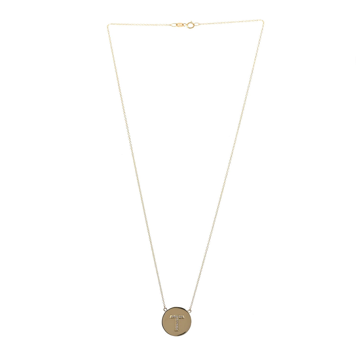 Jennifer Meyer 18K Yellow Gold Diamond Letter T Disc Necklace 3 of 5