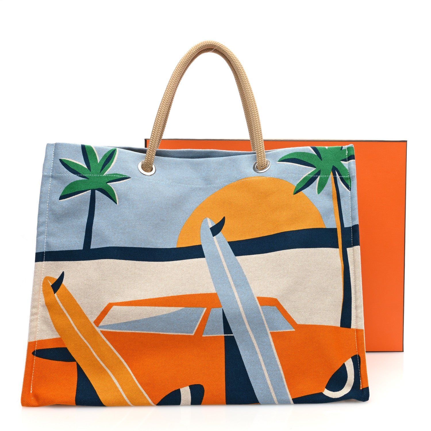 Hermes Canvas Apres la Vague Beach Bag Orange Bleu 10 of 10