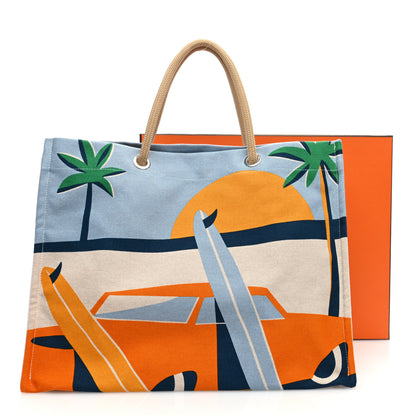 Hermes Canvas Apres la Vague Beach Bag Orange Bleu 10 of 10