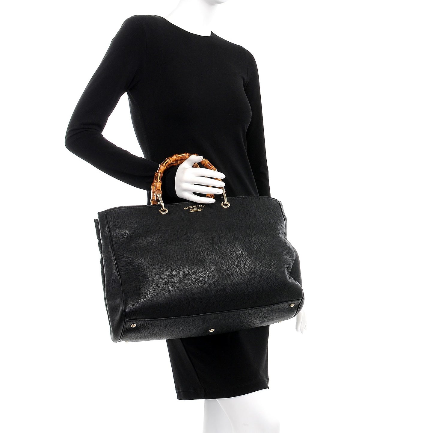 Calfskin Large Bamboo Shopper Tote Black