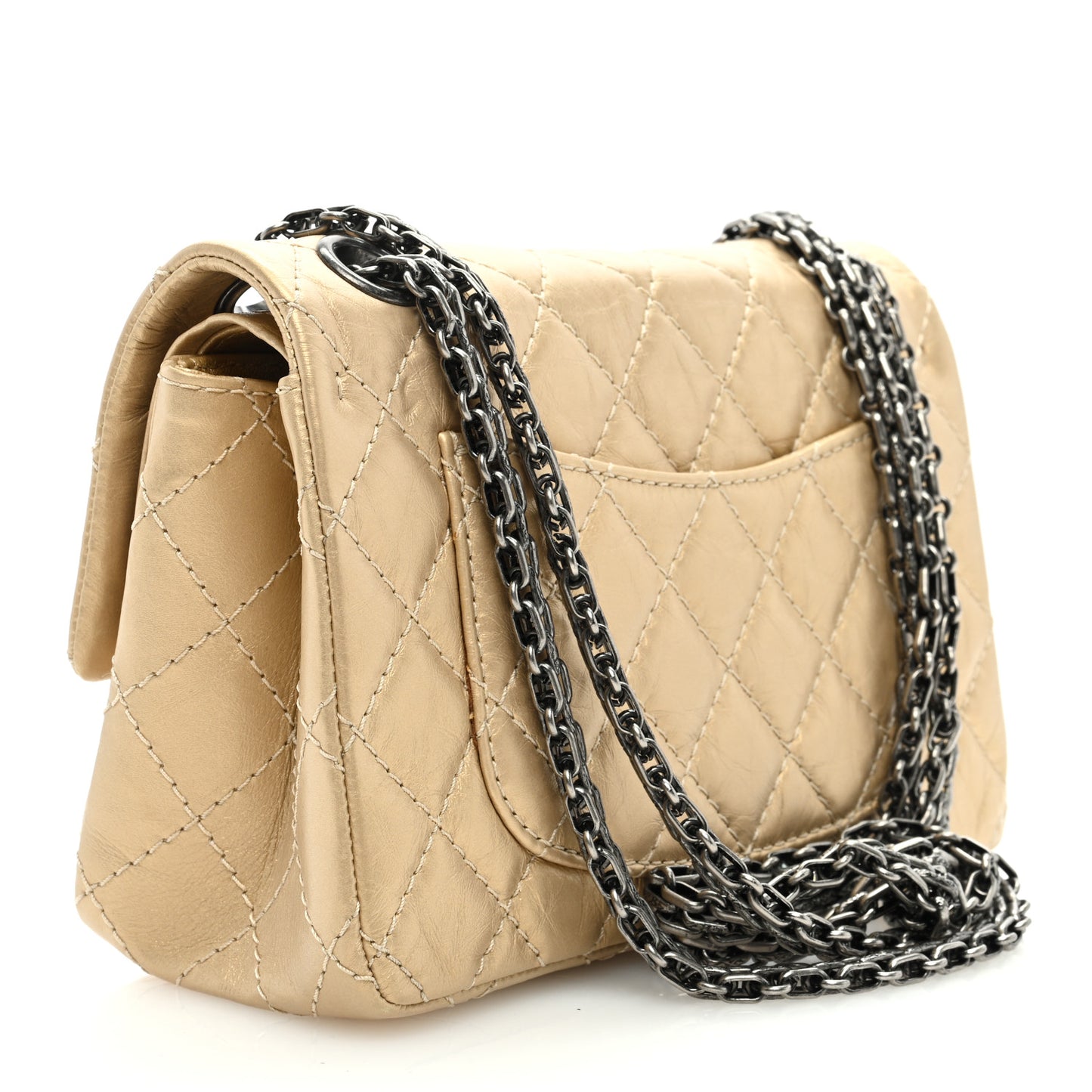 Metallic Calfskin Quilted 2.55 Reissue 224 Flap Gold