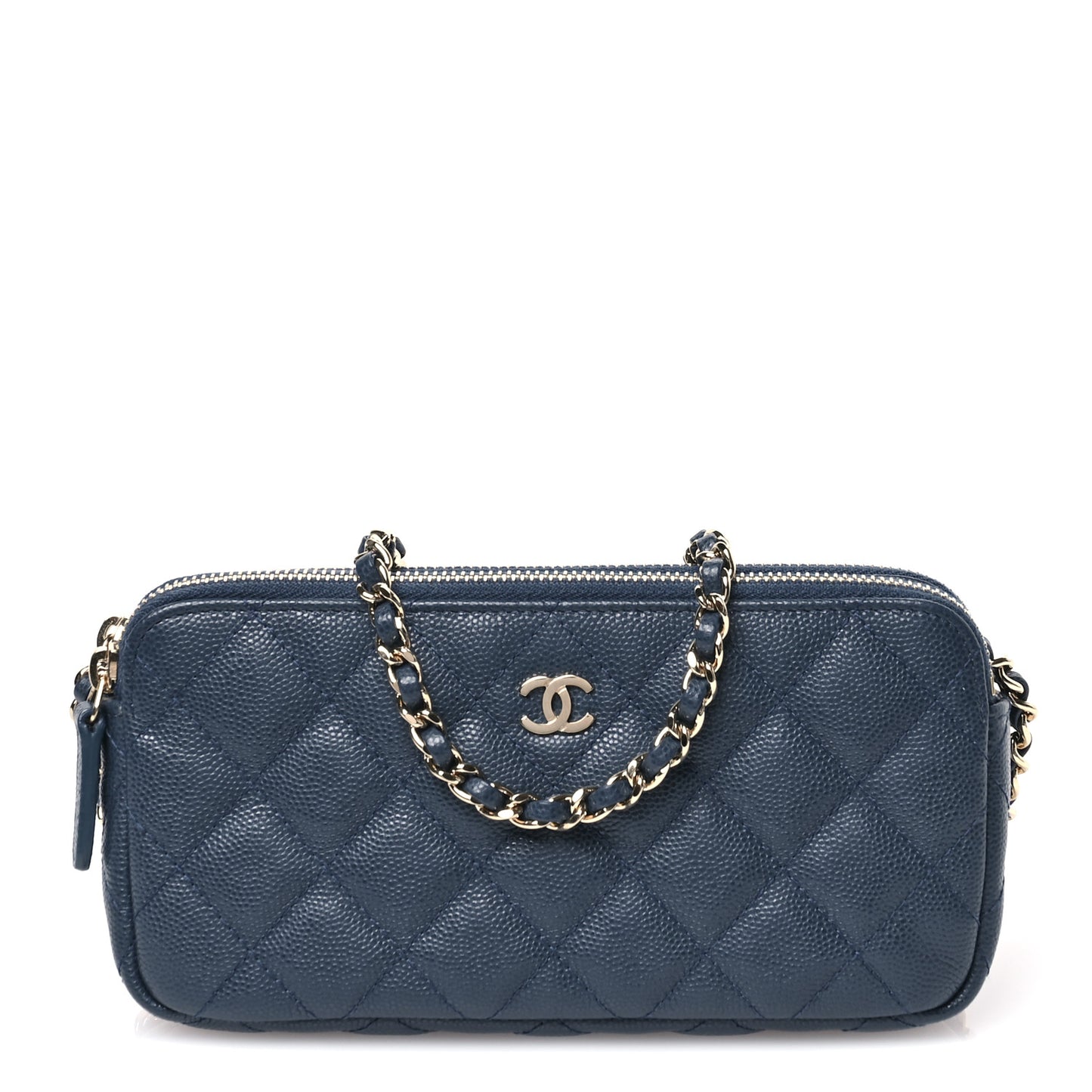 Caviar Quilted Small Clutch With Chain Blue