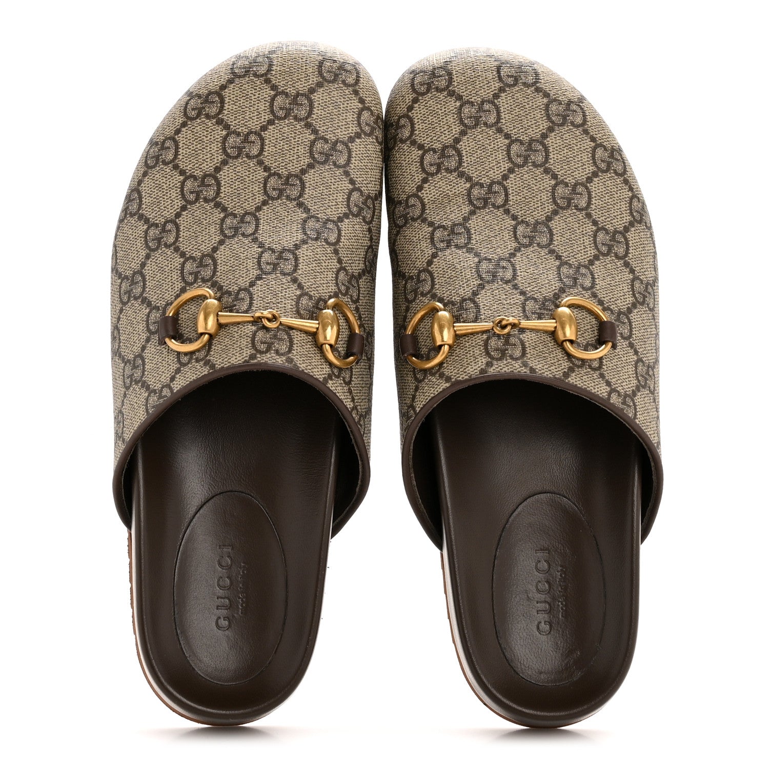 Gucci GG Supreme Monogram Miro Soft Calfskin Womens Horsebit Slippers 36 Beige Ebony New Acero 2 of 11
