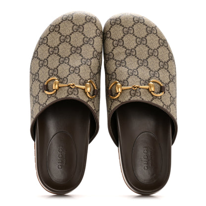 Gucci GG Supreme Monogram Miro Soft Calfskin Womens Horsebit Slippers 36 Beige Ebony New Acero 2 of 11