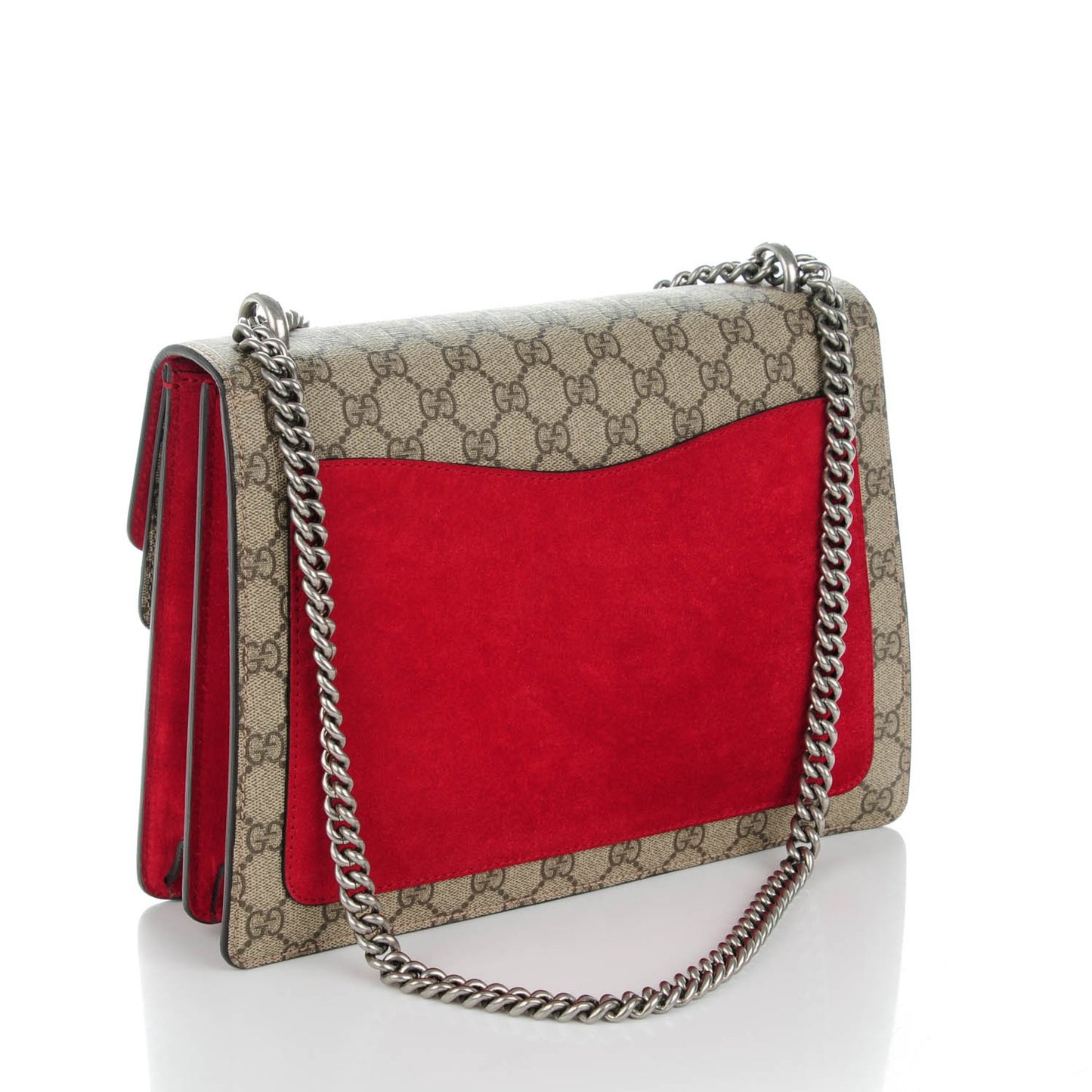 GG Supreme Monogram Suede Cudu Medium Dionysus Shoulder Bag Beige Ebony Vulcanic Red