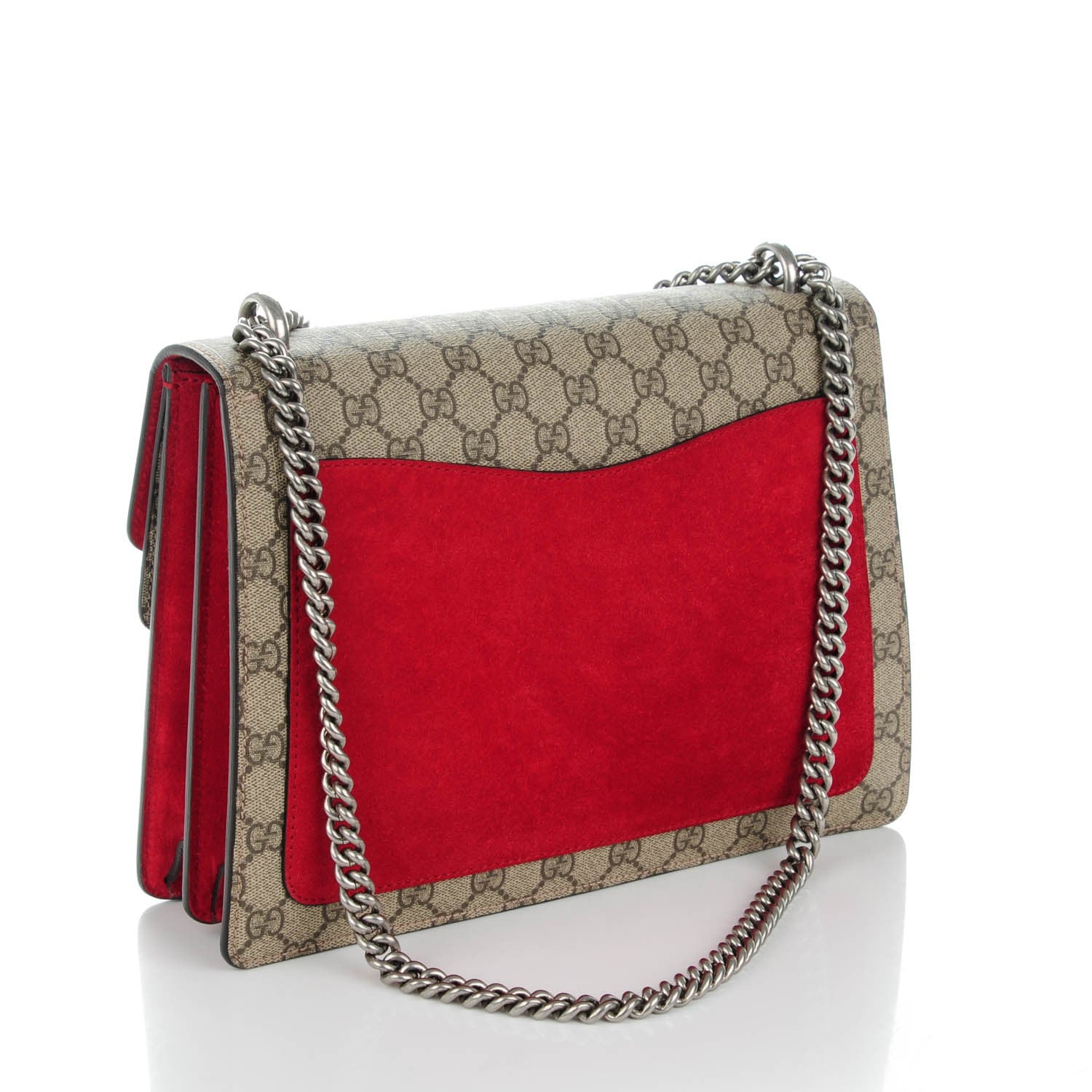 Gucci GG Supreme Monogram Suede Cudu Medium Dionysus Shoulder Bag Beige Ebony Vulcanic Red 3 of 7
