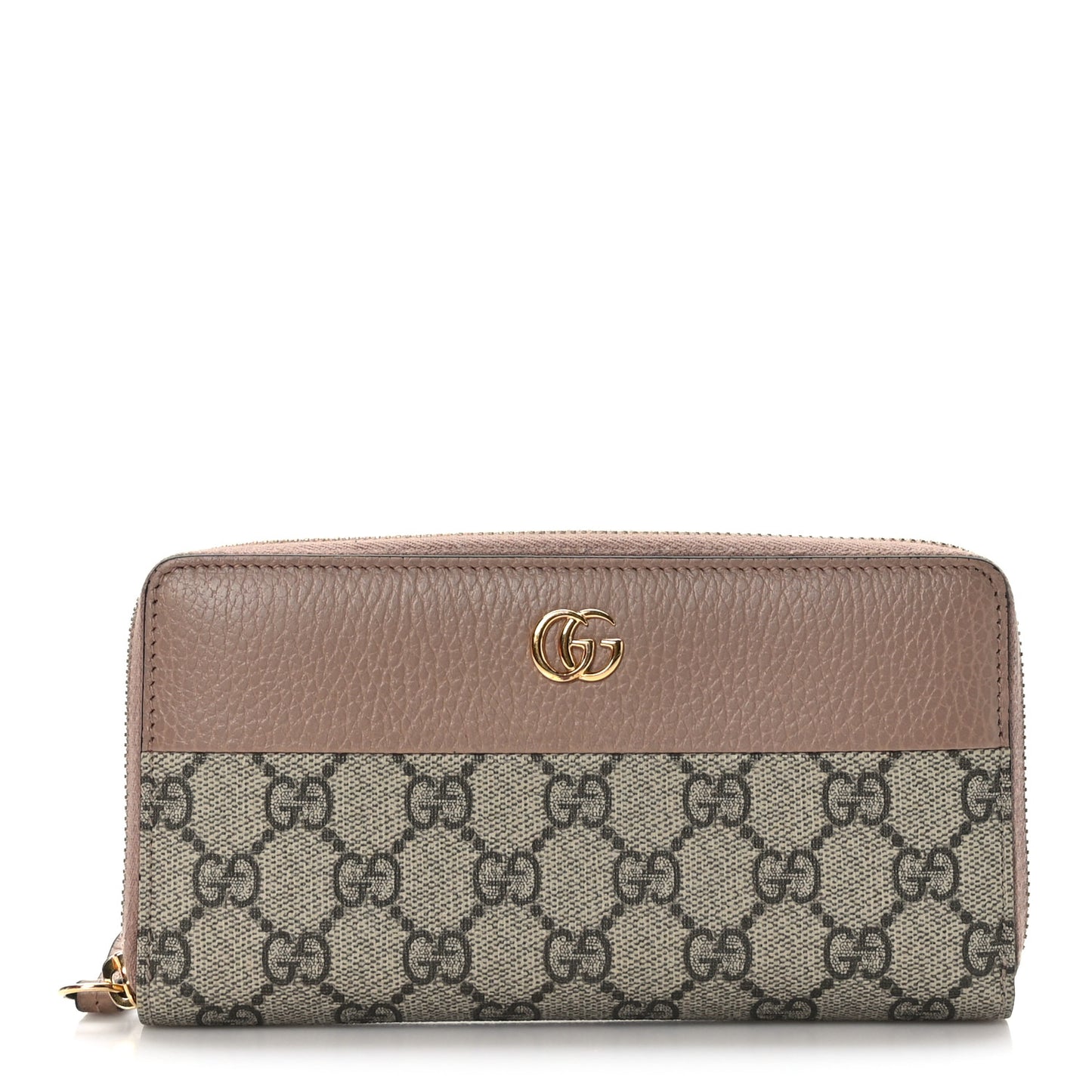 Dollar Calfskin GG Supreme Monogram GG Marmont Zip Around Wallet Porcelain Rose Beige Ebony