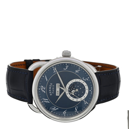 Hermes Stainless Steel Alligator 43mm Arceau Grande Lune Automatic Watch Bleu Abysse 2 of 5