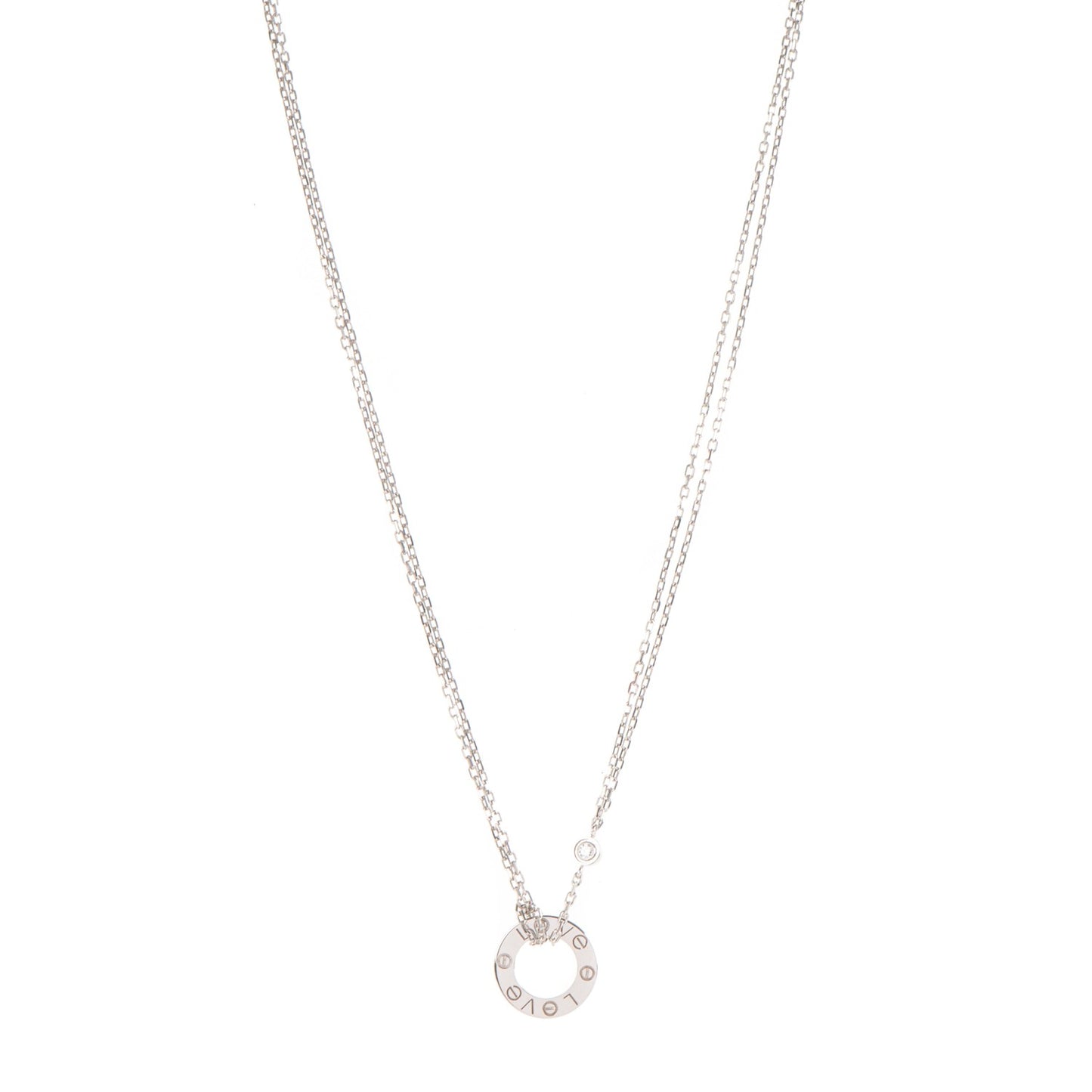 18K White Gold 2 Diamond LOVE Necklace