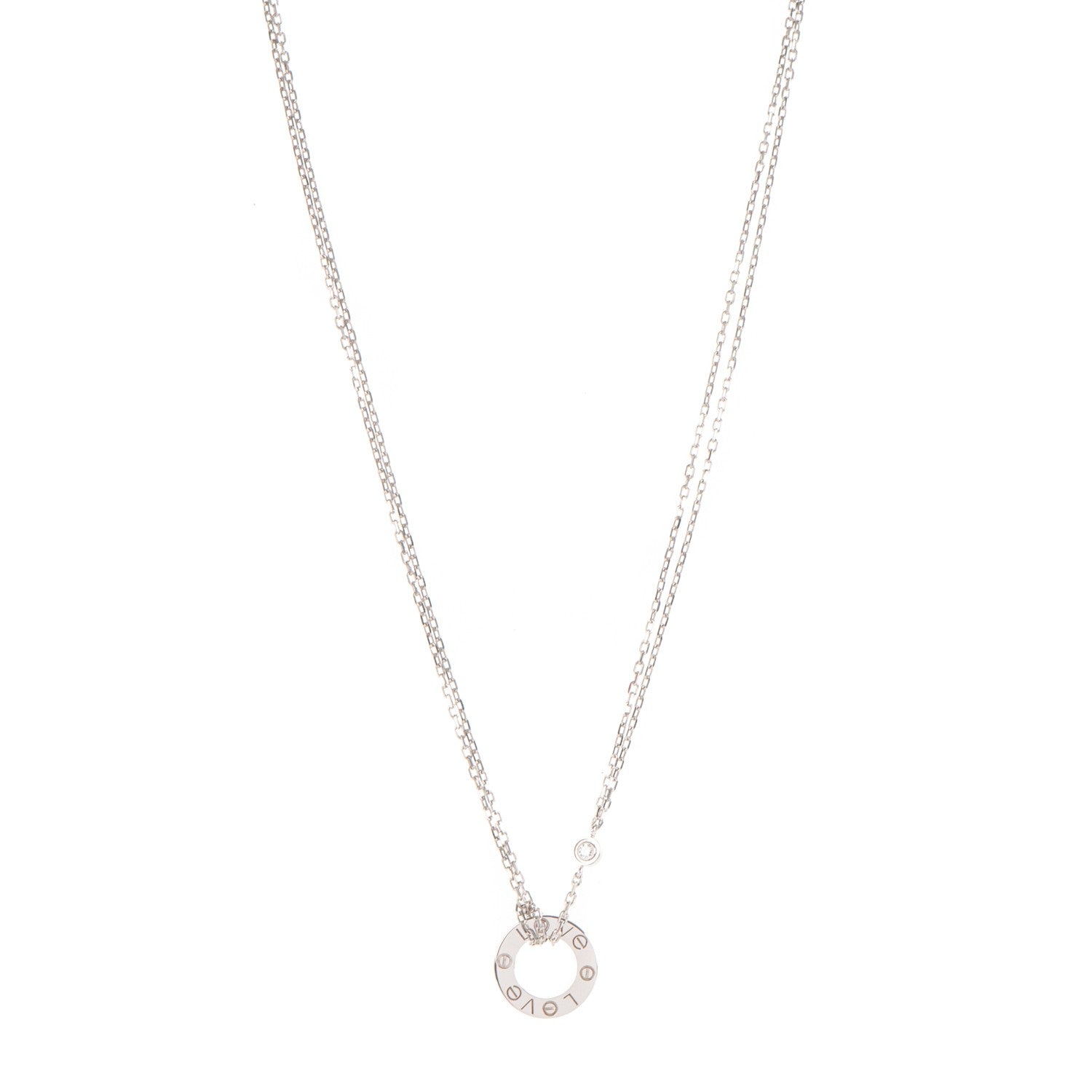 Cartier 18K White Gold 2 Diamond LOVE Necklace 1 of 5